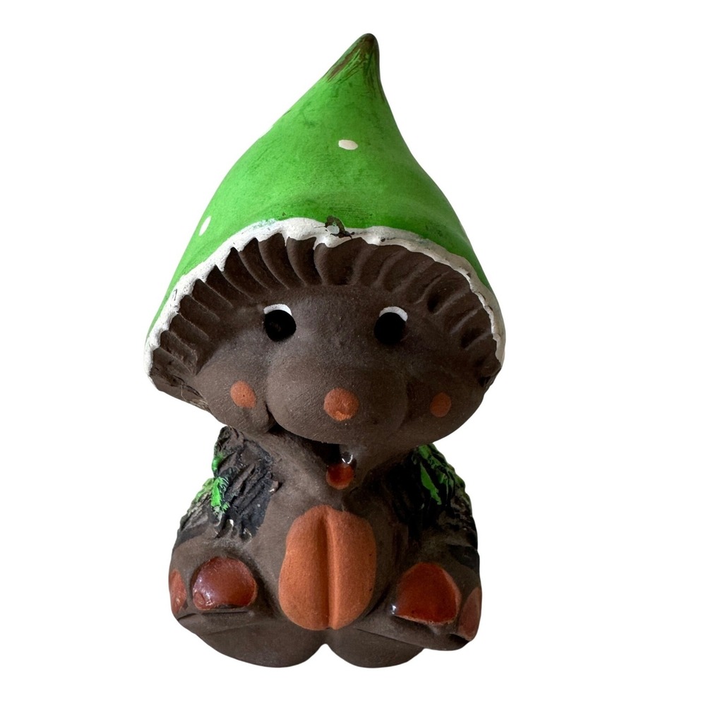 Vintage Norway Troll Figurine Green Mushroom Hat Scandinavian Folk Art Forest